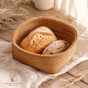 Set Of 3 Rattan <b>Basket</b> <b>Tray</b> - Round Top Square Handmade Storage <b>Baskets</b> Natural Rattan Modern Multifunction Made in Viet Nam - Product Image 5