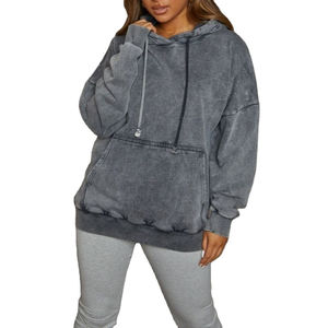 Sweat-shirts à capuche de haute qualité avec logo personnalisé, lourds, délavés à l'acide, confortables, déchirés, pour femmes - Product Image 1