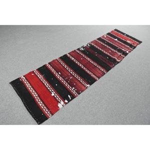 Alfombra Vintage de 2.1x8.5 pies, Alfombra Turca Kilim, Alfombra de Lana Roja Ombré - Product Image 4