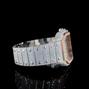 Montre ovale et carrée de luxe pour hommes et femmes, style hip-hop élégant avec diamants véritables, bracelet en acier inoxydable, affichage analogique - Product Image 2