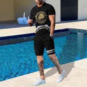Ropa informal de verano para hombre, traje liso de 2 piezas, camiseta de verano y conjunto corto para hombre, venta a precio muy bajo - Product Image 3