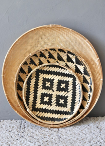 Wholesale Handmade Flat Bamboo <b>Basket</b> with Black Pattern Woven Decorative Tray <b>for</b> <b>Wall</b> Art Serving & <b>Storage</b> - Product Image 3