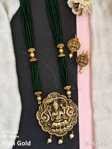 Colgante de joyería de diseño Laxmi, joyería de templo hermoso pulido de oro alto, accesorios de estilo del Sur, conjunto de colgante largo de templo para mujer - Product Image 6