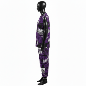Conjunto de pantalón cargo y top sin mangas para hombre, 220 GSM, poliéster y spandex, morado y negro, con logotipo gráfico sublimado, conjunto de 2 piezas para hombre - Product Image 3