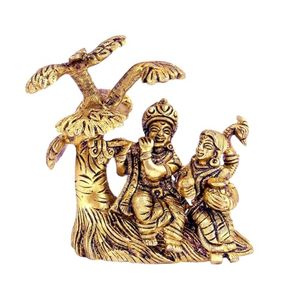 Latón pulido Radha Krishna árbol estatua huecograbado impresión hogar artículo decorativo para Pooja Mandir templo - Product Image 1