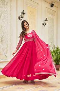 Dernière Designer Faux Georgette Broderie Séquence Travail Anarkali Robe Par Fab Zone - Product Image 5