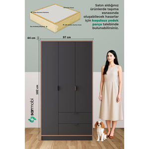 Armario Arden de Tres Puertas y Dos Cajones, Mueble de Almacenamiento Moderno para Dormitorio, Organizador de Armario de Madera - Product Image 6
