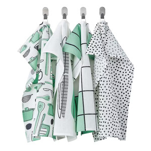 Rining blanc vert à motifs 45x60 cm 100% coton biologique certificat GOTS torchon de cuisine en gros ensembles de serviettes imprimés personnalisés - Product Image 1