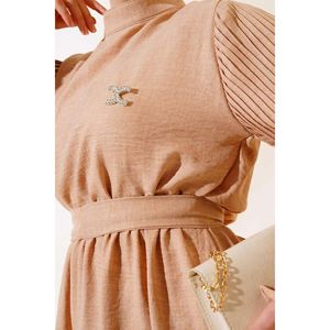 Robe en lin à manches plissées Latte - Product Image 2