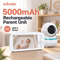 Anicebb Moniteur vidéo pour bébé 5 pouces avec unité parentale rechargeable 5000 mAh, 2,4 GHz FHSS, VOX, alerte batterie faible, sans Wi-Fi, pour la maison