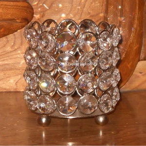 Bougeoir votif rond en cristal argenté étincelant/métal pour la maison et la décoration de table de mariage centres de table de luxe - Product Image 1