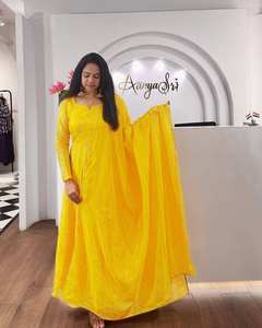 Vestido largo Anarkali de estilo indio tradicional con diseñador bordado Dupatta listo para usar Pishwas Anarkali - Product Image 3