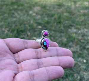 Exquisite Natural Pink Dahlia Turquoise 925 Sterling Silver <b>Ring</b> Handmade Artisan <b>Crafted</b> Unique Statement <b>Ring</b> for Women - Product Image 6