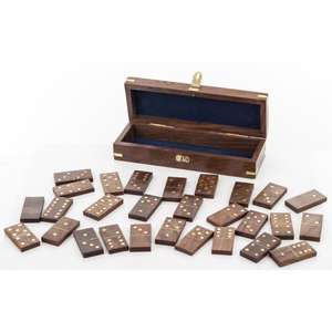 Boîte de jeu de dominos en bois artisanal naturel pour cadeaux, accessoires, gravure de logo personnalisé - Product Image 1