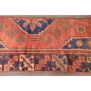 1.9x6 ft <b>Runner</b> Vintage Rug, Turkish Rug, <b>Red</b> Blue Camouflage Wool Rug - Product Image 4