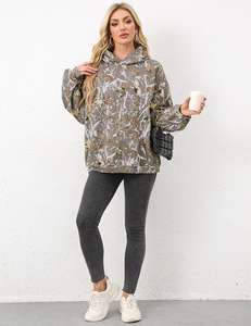 Gran oferta, Sudadera con capucha de camuflaje para mujer, sudadera de gran tamaño, estampado de hojas de arce, sudaderas con capucha de manga larga con bolsillo, otoño informal - Product Image 6