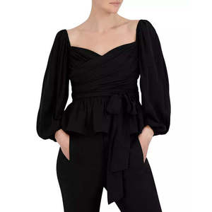 BCBGeneration Top da donna in jacquard con maniche a palloncino e volant, nero, taglia XS, in chiffon, per feste - Product Image 1