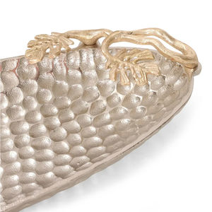 Cuenco decorativo ovalado de Metal martillado con mango de hoja dorada, cuenco largo para servir para aperitivos, frutas, mesa de centro de comedor, decoración del hogar - Product Image 3