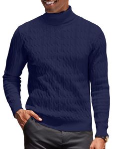 Suéter de Punto Trenzado con Cuello Alto para Hombre, Corte Ajustado, 60/40 Algodón/Acrílico, Anti-Pilling y Anti-Arrugas, Diseño Clásico de Invierno - Product Image 3