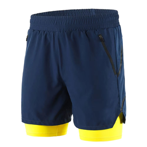 Shorts de sport respirants pour hommes, double couche, en polyester et élasthanne, avec logo personnalisé - Vêtements de plage, fitness athlétique - Product Image 1