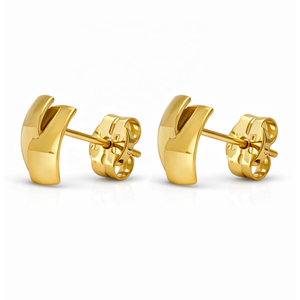 JJ BRAVO Boucles d'oreilles clous minimalistes en or jaune 14 carats pour femme, design carré, faites à la main, pour usage quotidien, polies - Product Image 2