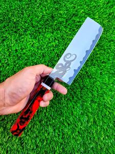 มีด nakiri เหล็กคาร์บอนทำด้วยมือด้ามจับไม้เรซินด้ามจับหนังปลอกมีดเกรดครัว DIY ออกแบบมาอย่างสวยงาม - Product Image 2