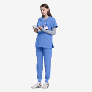 Conjunto de uniformes médicos de estilo moderno Unisex Doctor Enfermera Hospital Uniforme quirúrgico Jogger Pantalones Top Logotipo personalizado de alta calidad - Product Image 2