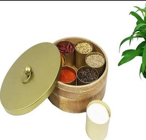 Royal Mango Masala Box with Metal Lid | Handcrafted <b>Spice</b> Storage | Traditional Organizer for Kitchen <b>and</b> Dining Use - Product Image 3