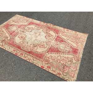 4.2x7.2 ft Vintage Rug, <b>Red</b> Animal Print Turkish <b>Wool</b> Rug - Product Image 4