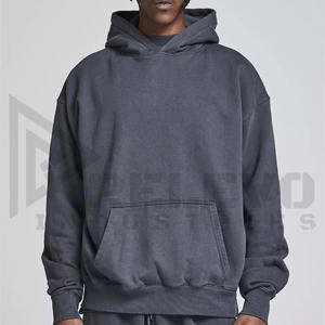 เสื้อฮู้ดผ้าเทอร์รี่ผ้าถักมีฮู้ดผ้าเทอร์รี่สีเทาสำหรับผู้ชายเสื้อฮู้ดโอเวอร์ไซส์จากนักออกแบบ OEM - Product Image 4