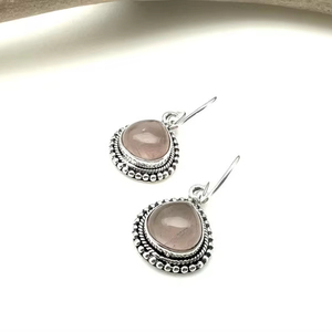 Rose Quartz Gemstone Jewelry For Women Silver Boho Style <b>Earrings</b> Jewelry 925 Sterling Silver Trending <b>Handmade</b> <b>Earrings</b> Gift - Product Image 1