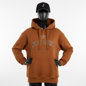 Sweat à capuche pour femme en molleton de coton 320 GSM, marron et plusieurs couleurs, logo personnalisé, design strass, basiques pour femme - Product Image 6