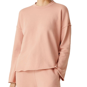Pull-over décontracté en maille à col rond pour femme, en polaire polyester/coton, design uni teint, logo frontal, coupe-vent - Product Image 1