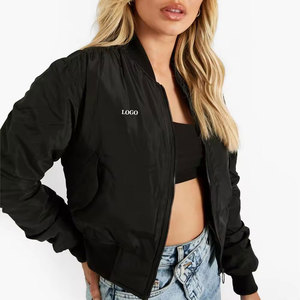 Custom Logo Women's <b>Black</b> Bomber Jacket Wholesale <b>Windbreaker</b> Streetwear Flight Jacket Oversized Varsity Coat Slim Fit Zipper - Product Image 5