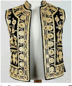 Gilet afghan noir classique pour homme de style ethnique traditionnel avec broderie simple pour un usage décontracté et formel - Product Image 2