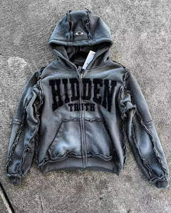 Sudadera con capucha boxy de algodón para hombre, ropa de calle, logotipo bordado personalizable, sudadera transpirable para invierno con diamantes de imitación - Product Image 1