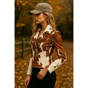 Veste en cuir de vachette intemporelle pour femme, design élégant en cuir à poils - Product Image 2