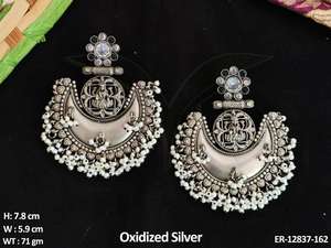 Perla agrupada Hermoso diseño elegante Estilo antiguo Joyería oxidada Plata oxidada Pulido Oxidado Pendientes colgantes Mujeres - Product Image 2