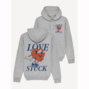 เสื้อมีฮู้ดผ้าคอตตอนปกติเสื้อสเวตเตอร์สีเทาเสื้อมีฮู้ดลายรักติด - Product Image 1