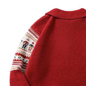 <b>Men's</b> Red Knit <b>Jumper</b> White Geometric Print Casual Autumn/<b>Winter</b> Anti-Pilling Polyester Zipper Closure Full Sleeve - Product Image 5