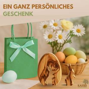Lapin de Pâques personnalisé dans un œuf, décoration de table en bois d'olivier - Product Image 5
