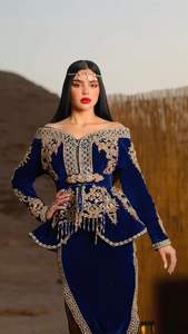 2025 @ Veste bleu marine algérienne pour femme-Robe Karakou avec perles de verre en cristal ornées, pierre, perle, travail Dabka - Product Image 2