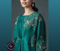 Robe de soirée vintage modeste en satin de soie brute pure, design personnalisé, longueur au sol, coupe trapèze, ornée de sequins et broderies à la main, pour adultes