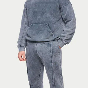 Custom Oversized Streetwear Unisex Vintage Acid Solid Windproof Gym Set Hoodie and Joggers Stone <b>Wash</b> Sweatpants Tracksuits - Product Image 5