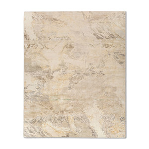 Tapis en laine et soie noués à la main Entropy Ivory, coton biologique, motif abstrait puzzle, pour la maison, le salon, le couloir, tapis polyvalent en jute - Product Image 1