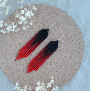 Black <b>Red</b> Chandelier Gradient Fringe <b>Earrings</b> Ombre Dangle Beadwork <b>Earrings</b> - Product Image 1