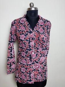 Chemise en coton imprimé fleuri noir pour femme Chemise décontractée à manches longues pour femme - Product Image 5