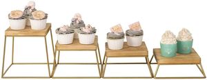 Wooden <b>Cake</b> <b>Stands</b> Golden Tone Metal Nesting Buffet Table Food or Retail Display Risers, <b>Set</b> of 4 - Golden <b>Cake</b> <b>Stand</b> - Product Image 6