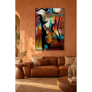 Silhouette féminine noire Fida sur fond abstrait aux couleurs vives, impression sur toile - Product Image 3