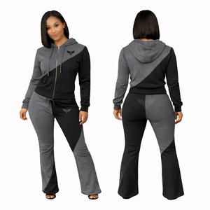 Conjunto Deportivo de Chándal con Bloques de Color Personalizados, Sudadera con Cremallera para Mujer, Pantalones Deportivos Acampanados - Product Image 6